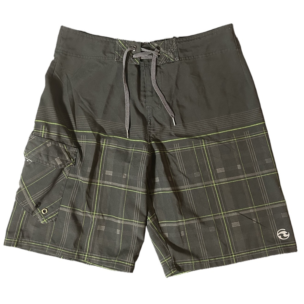 Ocean Current Gray and Green Board Shorts Quick-Dry